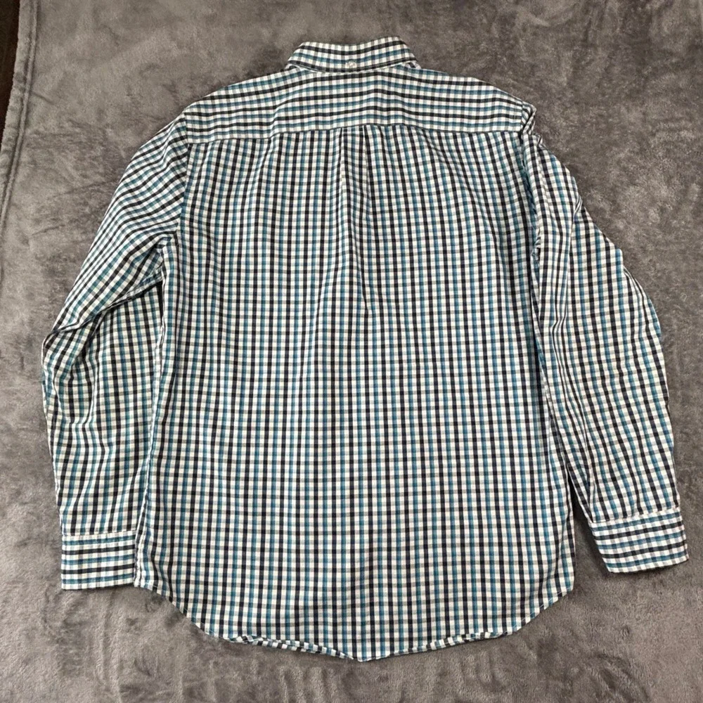 Banana Republic Grant Fit Mens L Blue Gingham Cotton Stretch Oxford Shirt